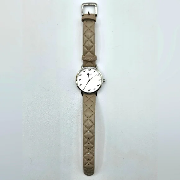 KATE SPADE Genuine Leather Watch Silver Metal Framed Face Taupe Leather - Picture 9 of 9